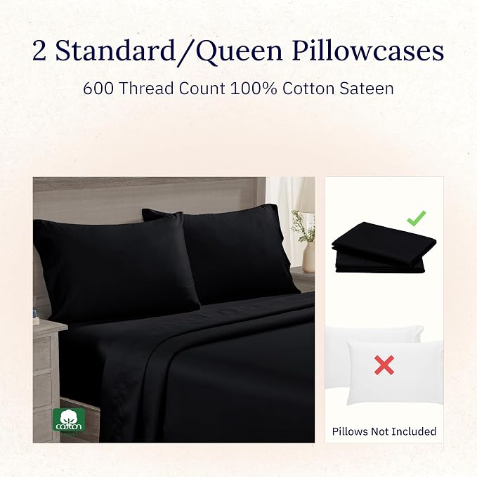 California Design Den Premium Pillow Cases Queen Size Set of 2-600 Thread Count - Image 4