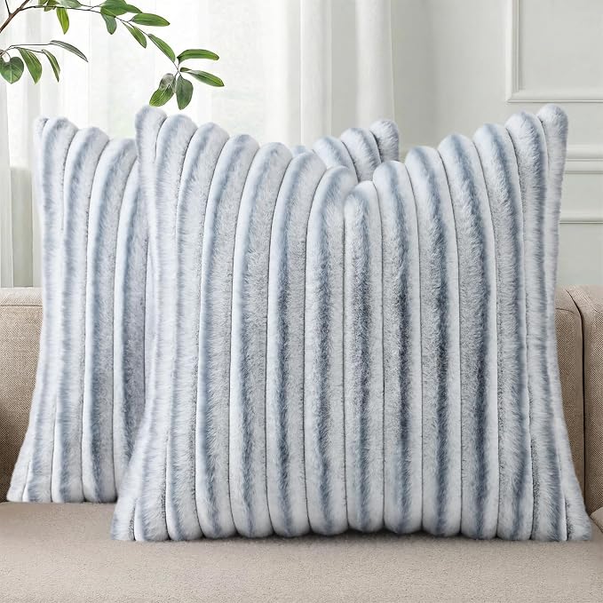 Pallene Faux Fur Plush Throw Pillow Covers 24x24 Set of 2, Luxury Soft Fluffy by PALLENE