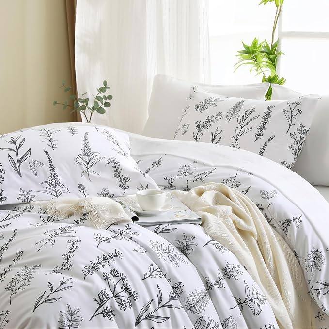 MUXHOMO Duvet Cover Full Size, Reversible Floral White Duvet Cover Set - Image 2
