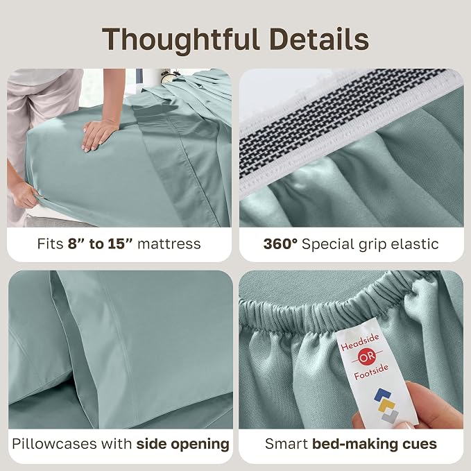 CALIFORNIA DESIGN DEN Authentic Soft Split King Sheets, 800 Sateen 100% Cotton - Image 5