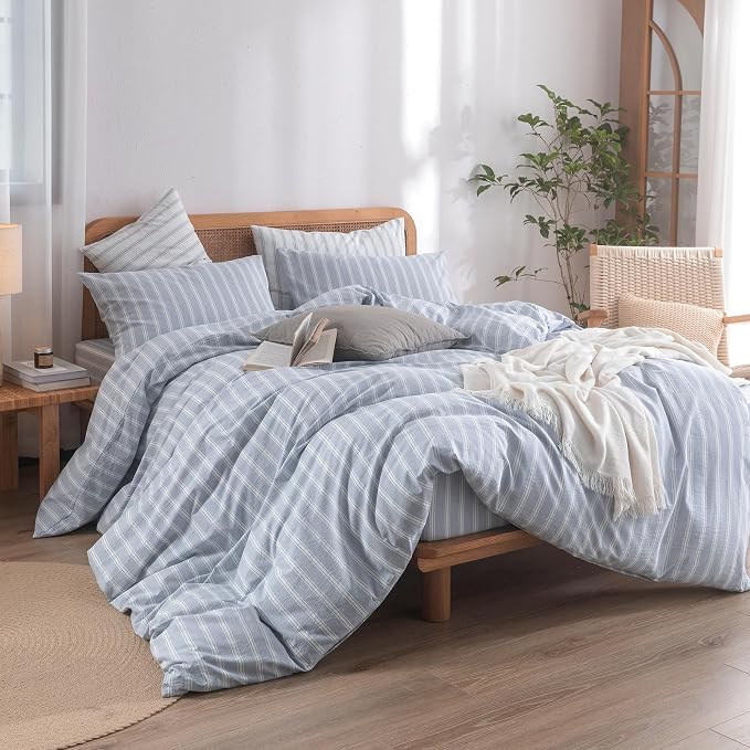 BESTOUCH Duvet Cover Set 100% Washed Cotton Linen Feel Super Soft Comfortable - Image 4