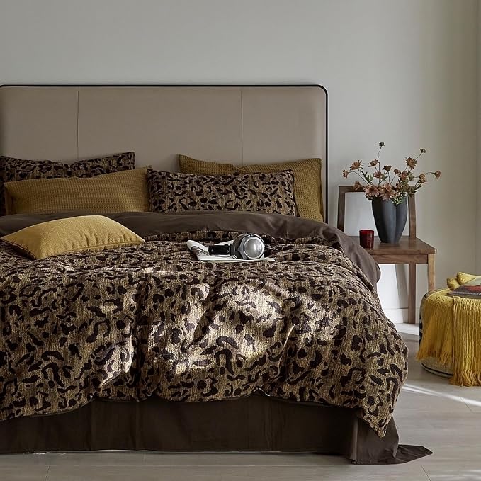 mixinni Leopard Duvet Cover Full Size Yarn-Dyed Leopard Print Jacquard Cotton by mixinni