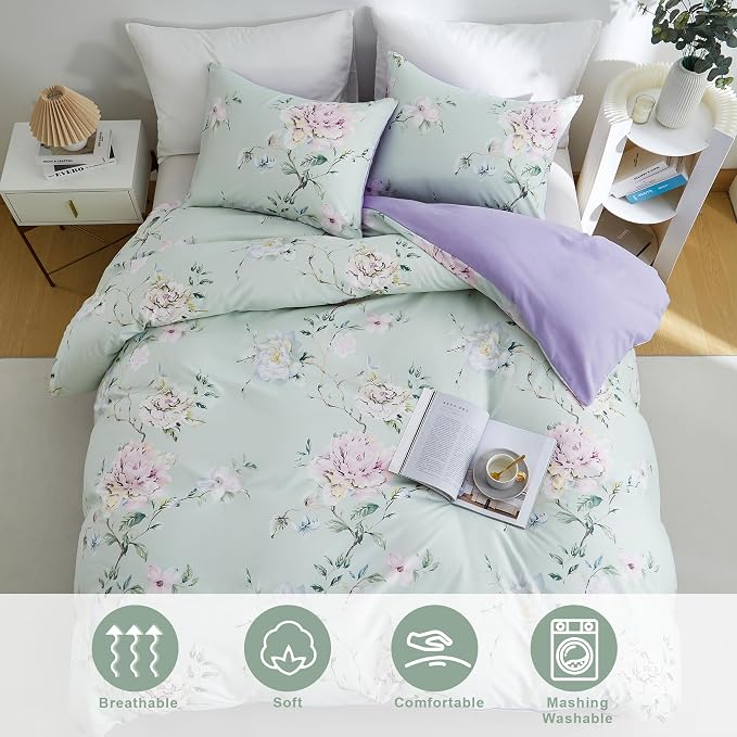 BOLINLIVING Duvet Cover Twin Size, Flower Kids Duvet Cover - Image 4