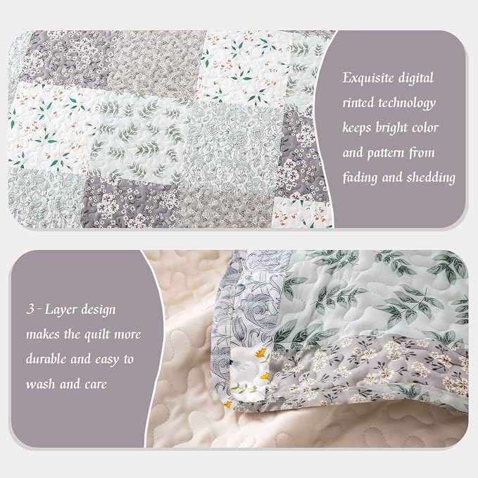 Whale Flotilla Patchwork Quilt King Size, Extra Soft Boho Floral Bedspreads - Image 6
