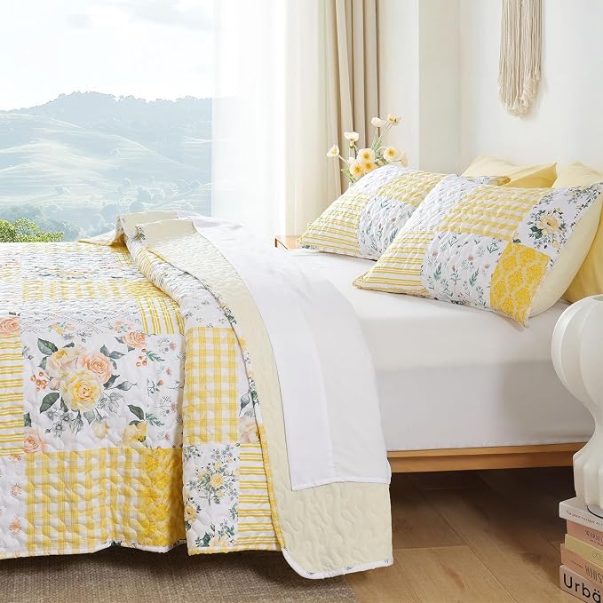 YIKUSH Quilt Sets King Size Floral Quilt Set 3 Pieces Bedding Set Bedspreads - Image 2