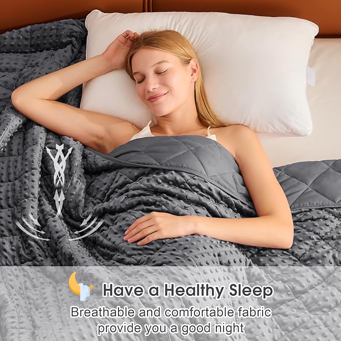 Grey Weighted Blanket for Adults 15lbs, Twin Full Size Cooling Minky Heavy - Image 8