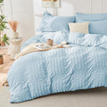 HYMOKEGE Lake Blue Duvet Cover Full Size, Ultra Soft 3-Piece Seersucker Duvet by HYMOKEGE
