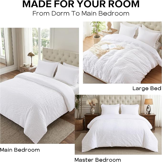 Cozyide White King Size, 3 Pieces Bedding, Soft Breathable Seersucker Duvet - Image 7