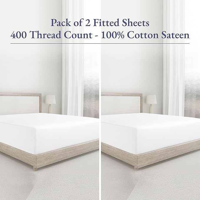 2 Cotton Twin XL Fitted Sheets, 400 Thread Count 100% Cotton Fitted Sheets - Image 4