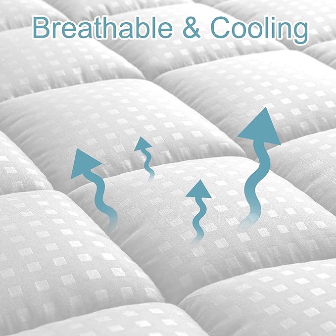 HYLEORY King Mattress Pad Quilted Fitted Mattress Protector Cooling Pillow Top - Image 2