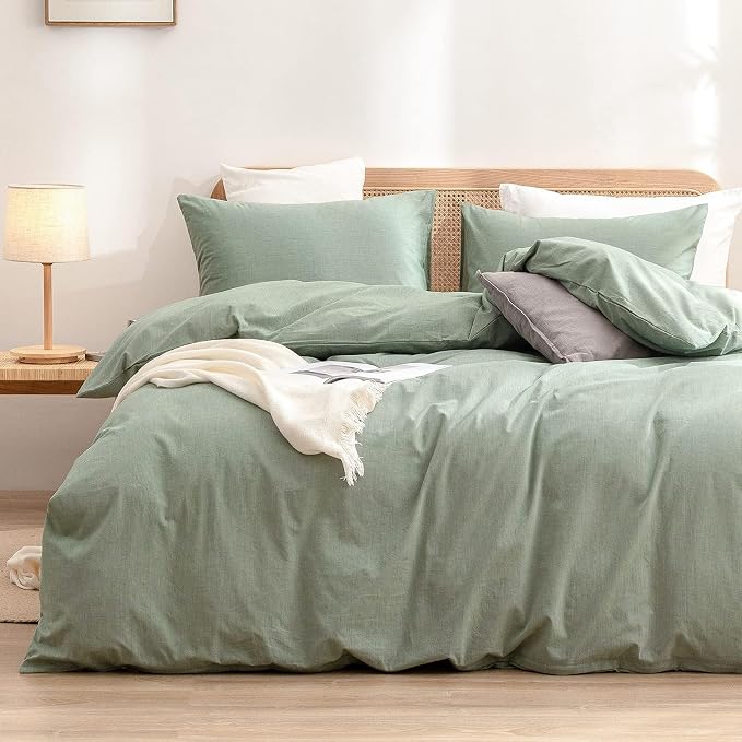 BESTOUCH Duvet Cover Set 100% Washed Cotton Linen Feel Super Soft Comfortable by BESTOUCH
