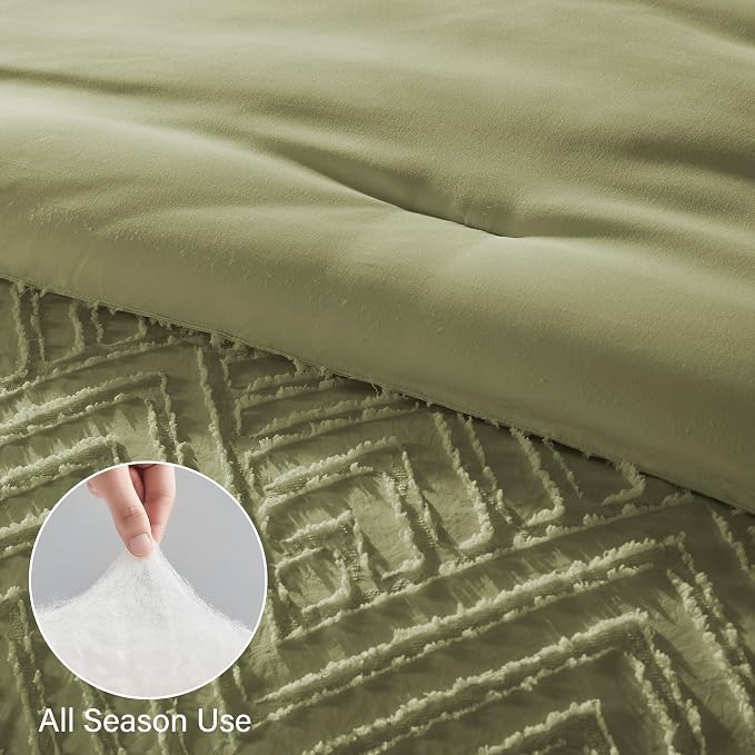 Zzlpp Full Comforter Set 7 Pieces, Army Green Tufted Bed in a Bag, All Season - Image 6