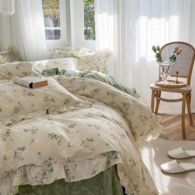 mixinni Reversible Sage Green Floral Duvet Cover Set Twin Size - Image 5