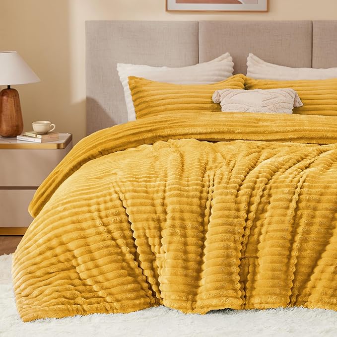 BEDELITE Fleece California King Comforter Set -Super Soft & Warm Fluffy Mustard by BEDELITE