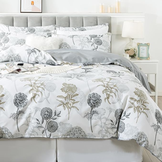 FADFAY Floral Duvet Cover Sets King/Cal King 100% Cotton Ink Grey Vintage by CottonWorldSweetDream
