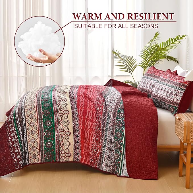 WONGS BEDDING Boho King Quilt Set, Lightweight Bed Decor Bedspread - Image 4