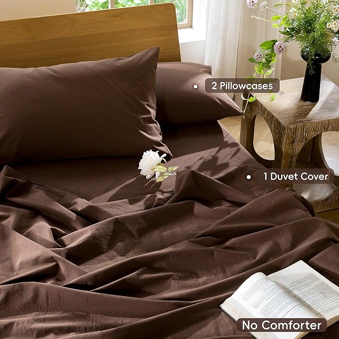 MooMee Bedding Duvet Cover Set 100% Washed Cotton Linen Like Textured - Image 2