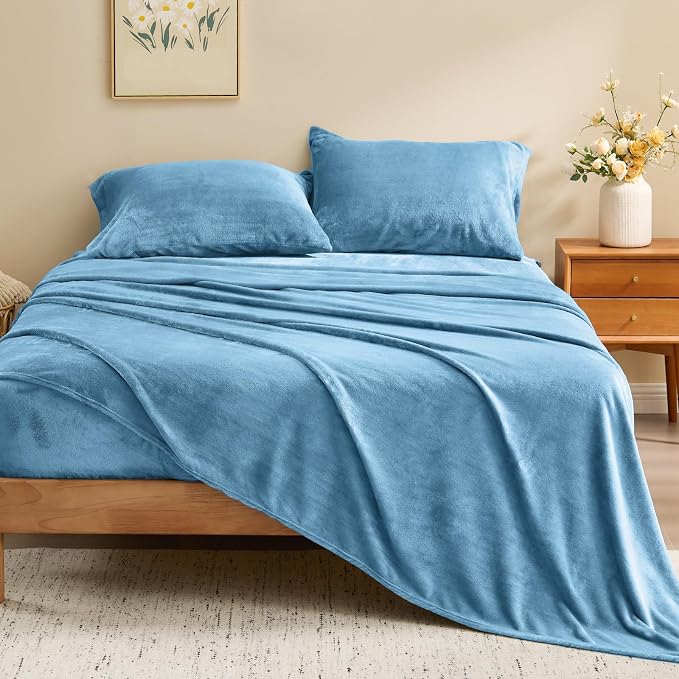 BEDELITE Flannel Sheets Queen Size Forever Blue - Image 2