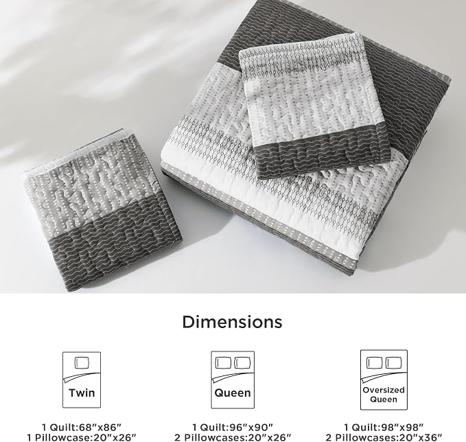 Litanika Quilt Queen Size Dark Grey, Stripe Patchwork Summer Bedspread Coverlet - Image 6