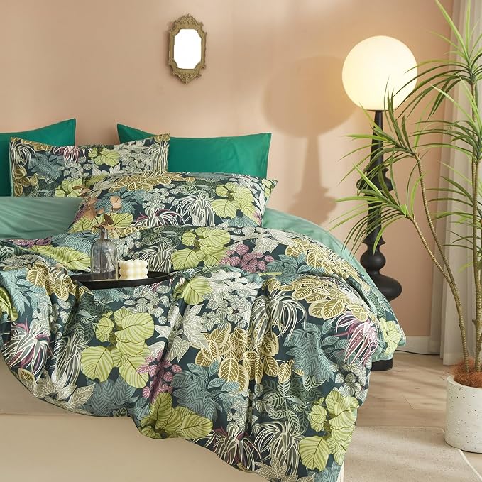 mixinni Tropical Multicolored Leaves Print Duvet Cover 2 Pillowcases Botanical - Image 4