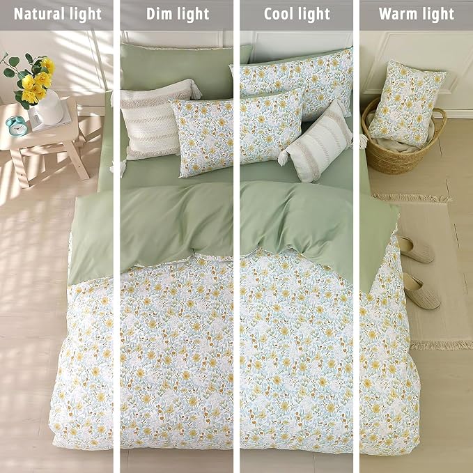 LEMIROE Floral Cotton Comforter Queen Size 3Pcs - Image 6