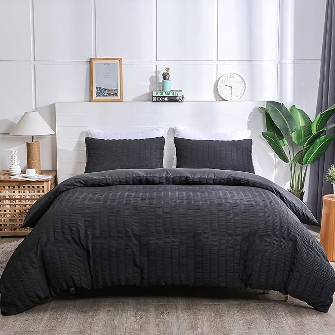 AveLom Seersucker Duvet Cover Set Queen Size, 3 Pieces, Textured Duvet Cover by AveLom