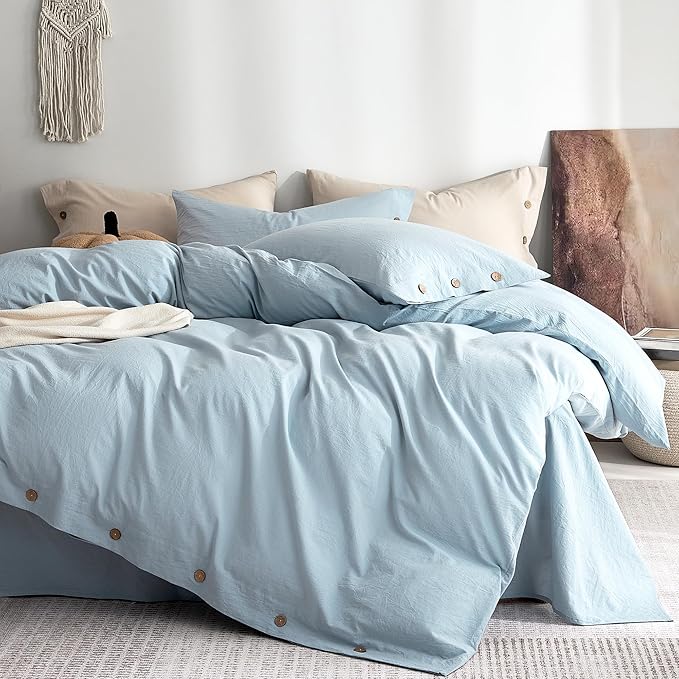 JELLYMONI 100% Washed Cotton Duvet Cover Full – Soft, Breathable Linen-Look by JELLYMONI