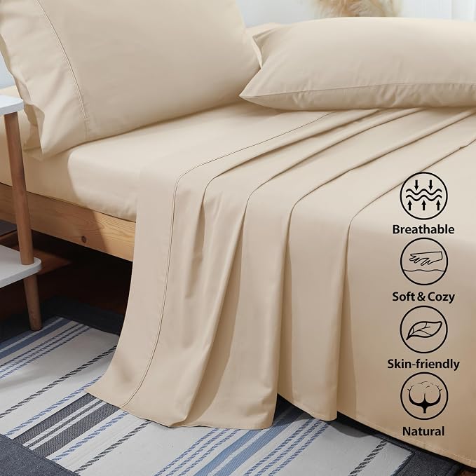 Flat Sheet Only Queen Size, 400 TC 100% Egyptian Cotton Flat Sheet -Beige - Image 2