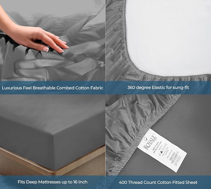 Royale Linen 400 Thread Count 100% American Grown Cotton Fitted Sheet Twin Size - Image 5