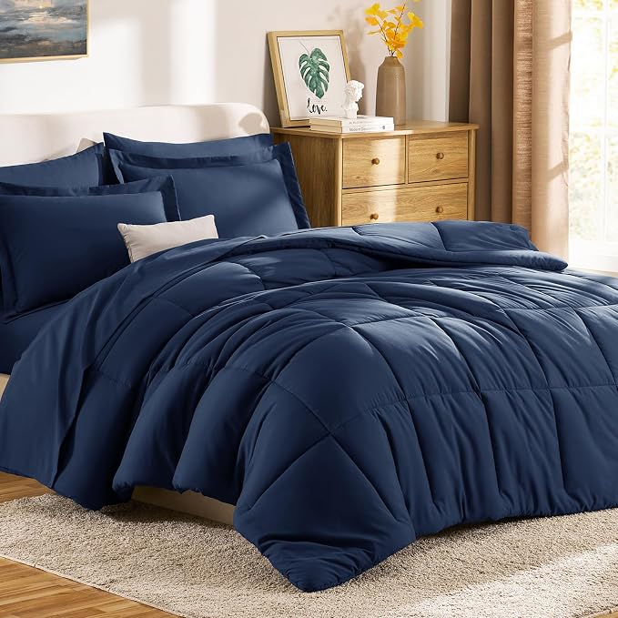 CozyLux Queen Comforter Set Navy Blue - Image 9