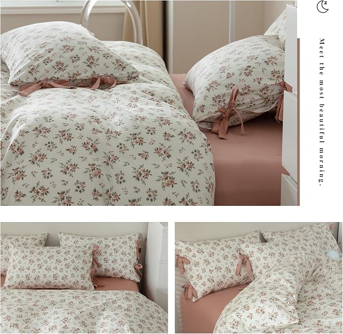 mixinni Vintage Style Girls Pale Pink Flower Pattern Duvet Cover Twin Soft - Image 7