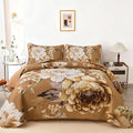 WONGS BEDDING Brown Floral Quilt Set King, 3 Pieces Reversible Lightweight by WONGSBEDDING