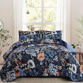 Yiran Navy Blue Sunflower Floral Quilt Set King Size, Botanical Colorful by Yiran