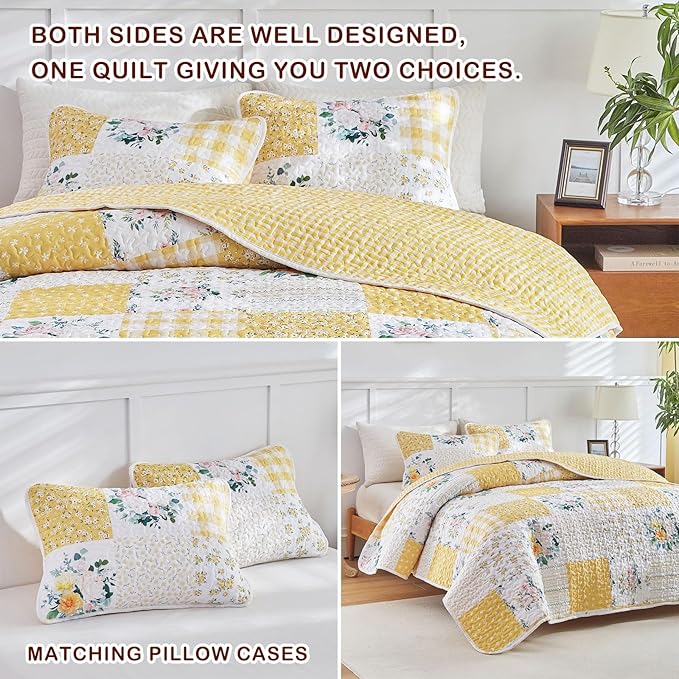 Joyreap 2 Pieces Floral Patchwork Quilt Set Twin, Soft n Cozy Microfiber Quilt - Image 6