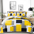 Tyrot 2 Piece Yellow Grey Quilt Set Twin Size Yellow Gray White Geometric by TyrotHomeDecor