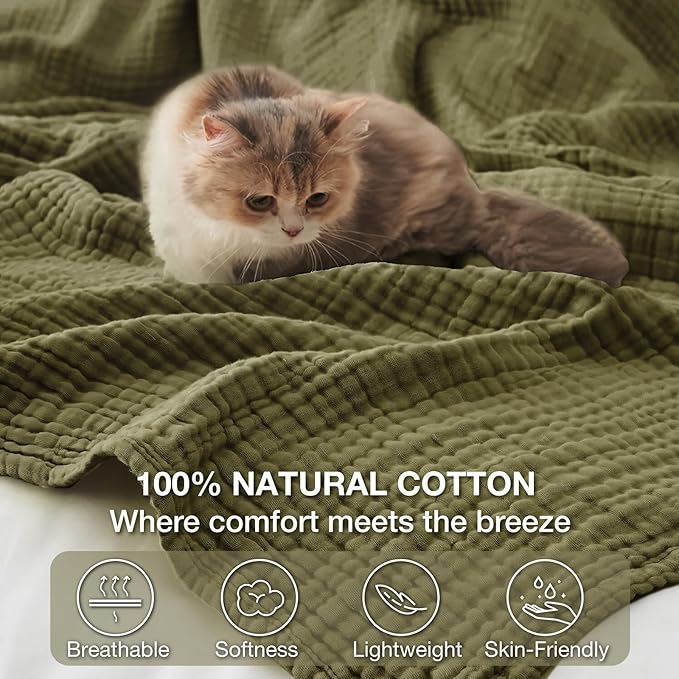 100% Cotton Muslin Blanket Twin 60" x 80", Breathable and Lightweight Cotton - Image 4