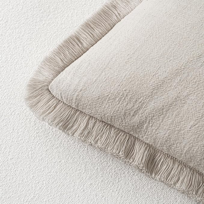 MIULEE Decorative Throw Pillow Covers Neutral Linen Fringe Throw Pillows Set of - Image 3