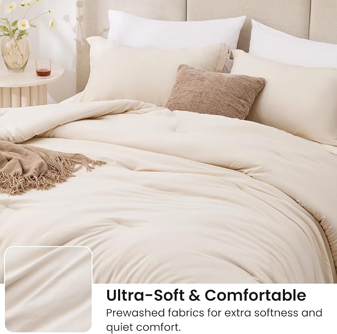 Love's cabin Beige King Size Comforter Set, 3-Piece Prewashed Bed Set - Image 4