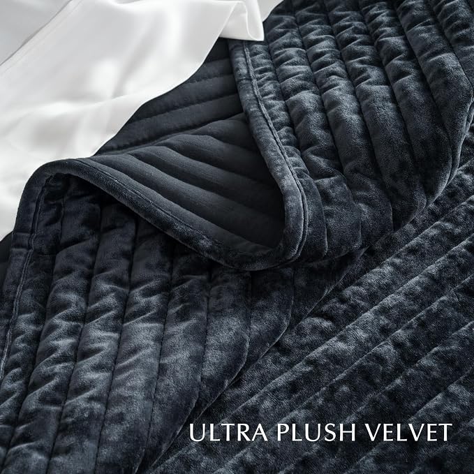 EVERGRACE Velvet Quilt Set King Size, Luxurious Soft Striped Channel Bedding Set - Image 5