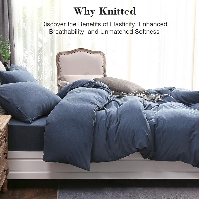 PURE ERA Jersey Knit Duvet Cover Set 100% T-Shirt Cotton Super Soft Comfy 3pc - Image 3