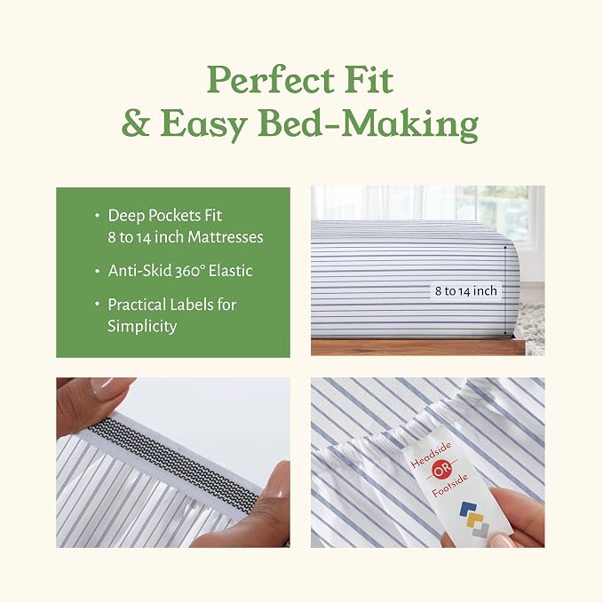 California Design Den Striped Twin Sheets Set - Image 6
