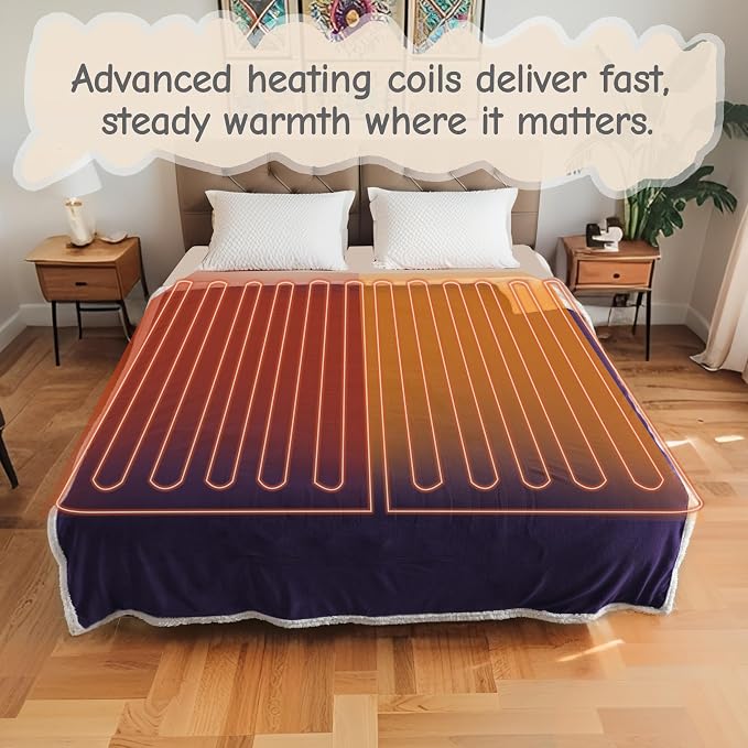 Electric Heated Blanket Queen Size 84"x90", Soft Flannel - Image 2