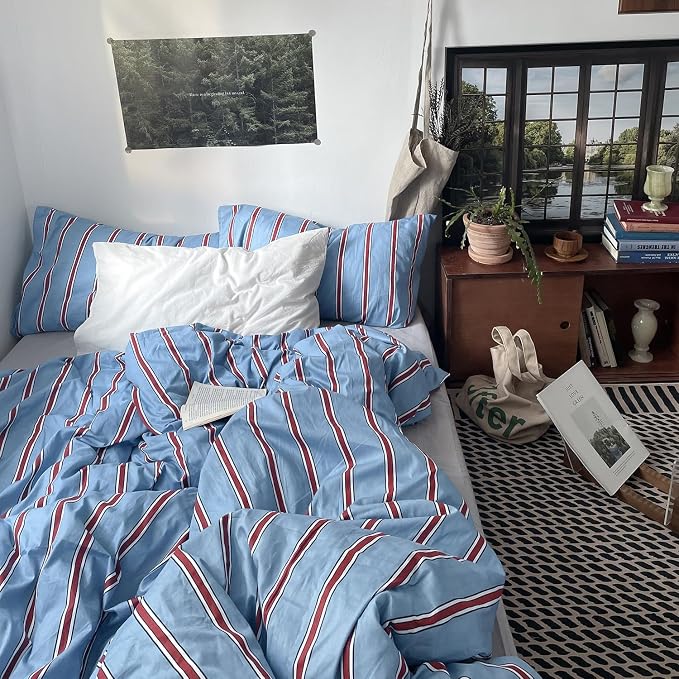 mixinni Vintage Striped Blue Duvet Cover Twin - Image 2