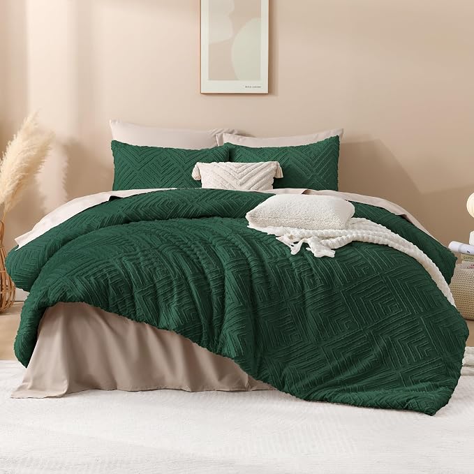 Andency Dark Emerald Green Comforter King Size Set, 3 Pieces Boho Bedding Set & - Image 2