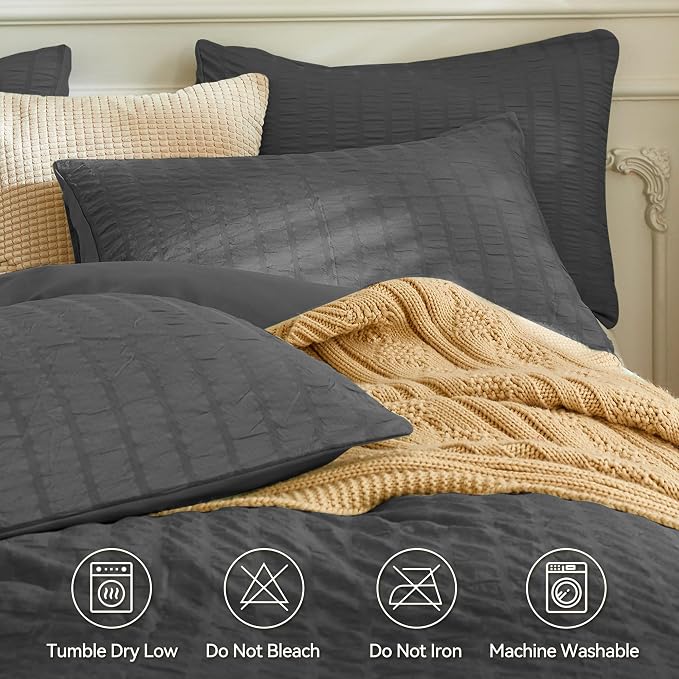 JELLYMONI Charcoal Grey Duvet Cover King Size, Soft Breathable Seersucker Duvet - Image 4