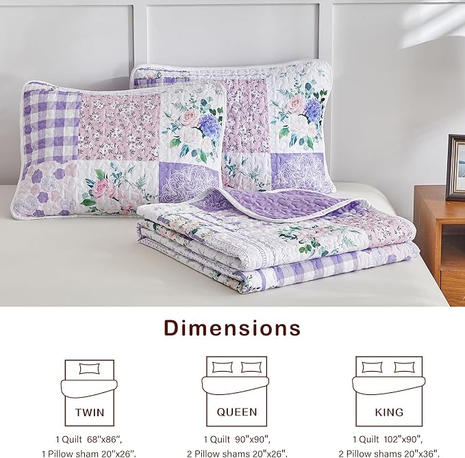 Joyreap 3 Pieces Floral Patchwork Quilt Set California King, 102x114 inches- - Image 6