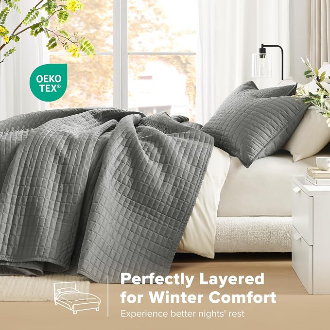 Comfort Spaces Charcoal Oversized King Quilt Set 120"x118" Bedspread Quilted - Image 3