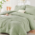 HYMOKEGE Light Green Queen Comforter Set Seersucker 7 Pieces, All Season Luxury by HYMOKEGE