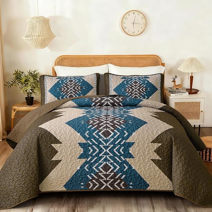 Dintszyayue Boho Quilt Set King Size, 3 Pieces Texture Southwestern Bedding Set by Dintszyayue