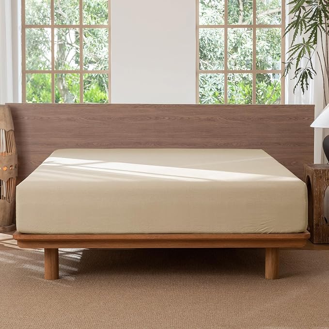 MooMee Fitted Bottom Sheet Only 100% Washed Cotton Linen Like Textured - Image 6